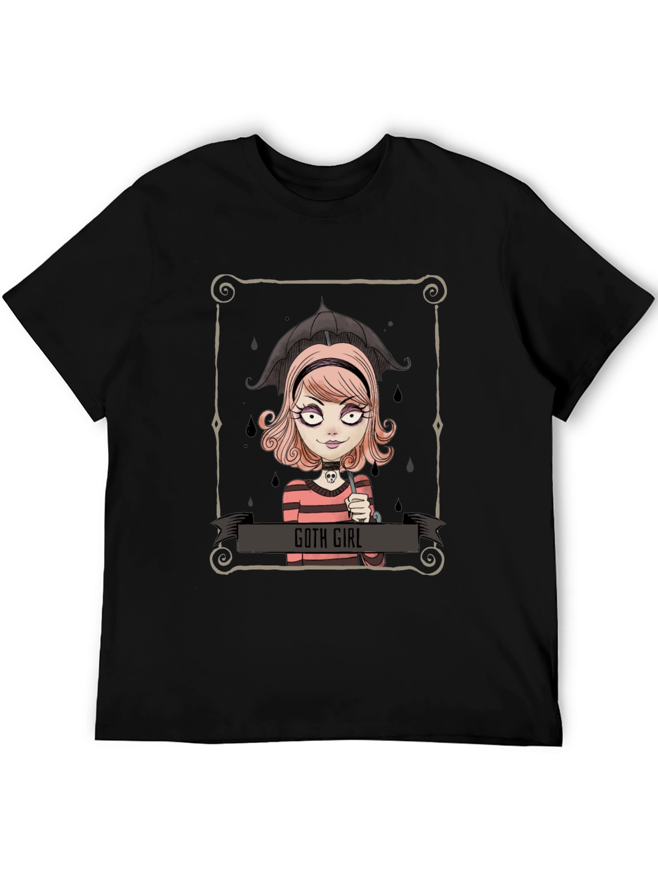 Black Goth Girl Tee - Cartoon Graphic T-Shirt view 5