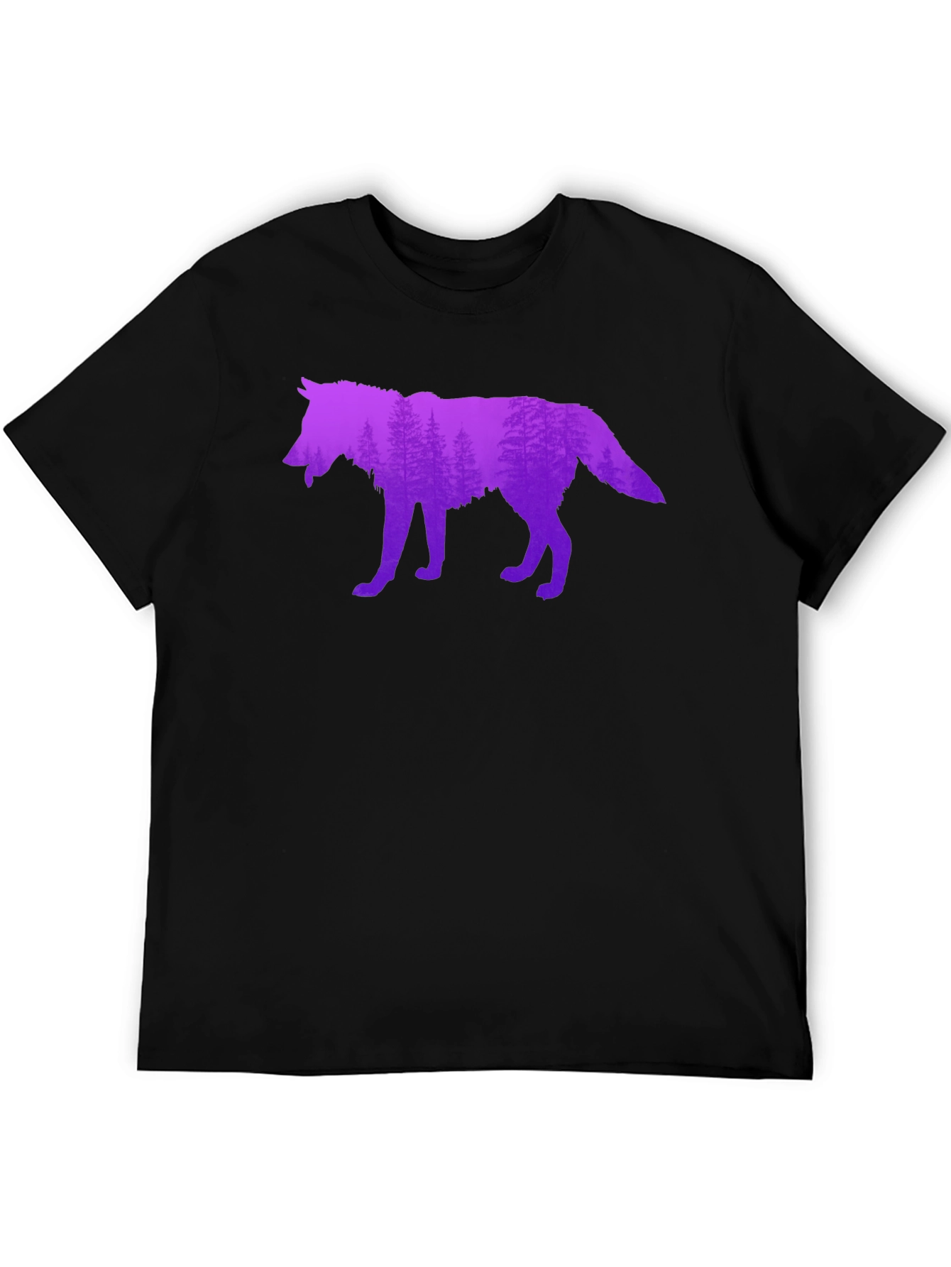 Black Wolf Silhouette Forest Graphic T-Shirt view 5