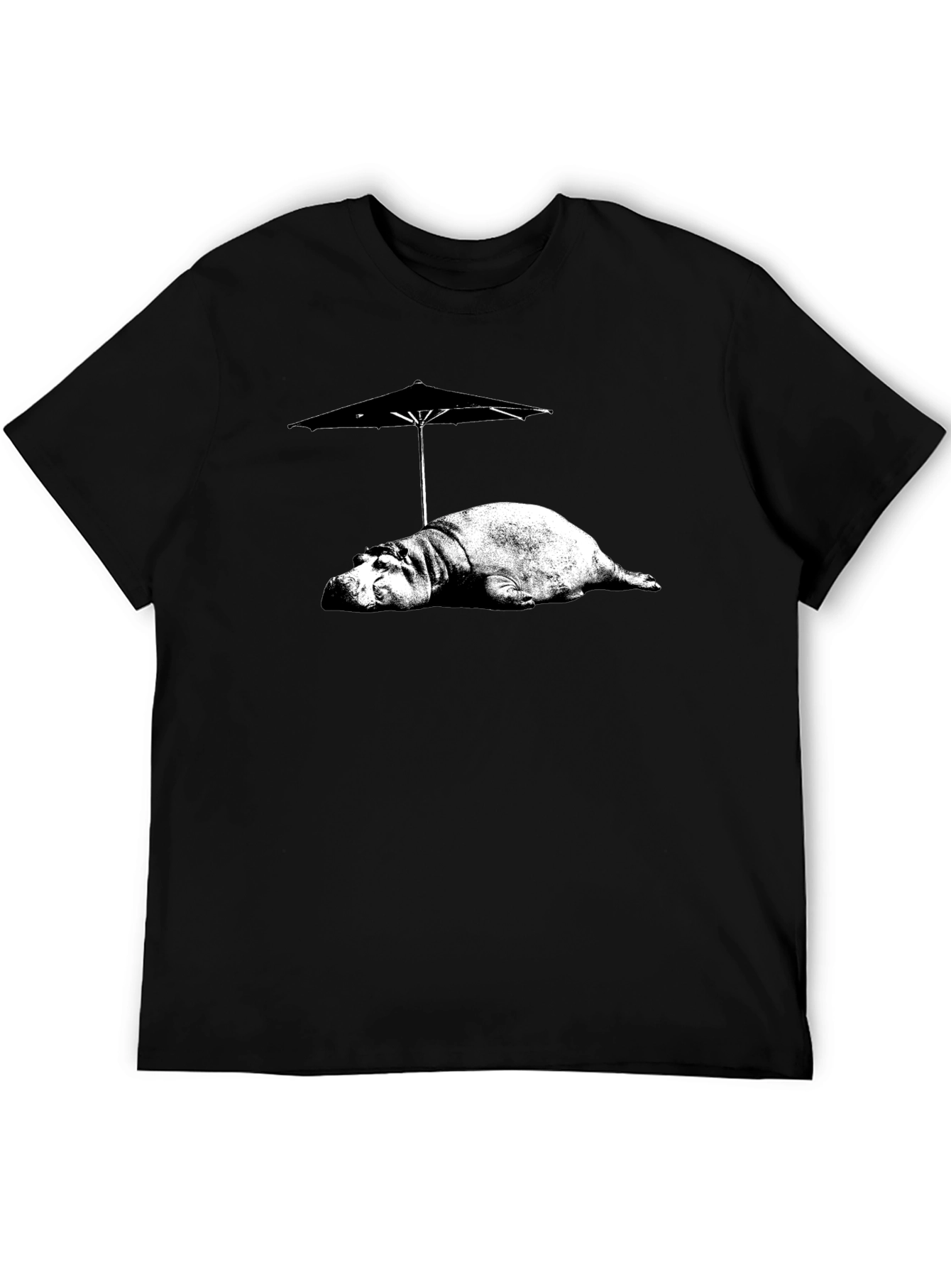 Black Hippo Under Umbrella Graphic Tee - Relaxed Summer Style view 5