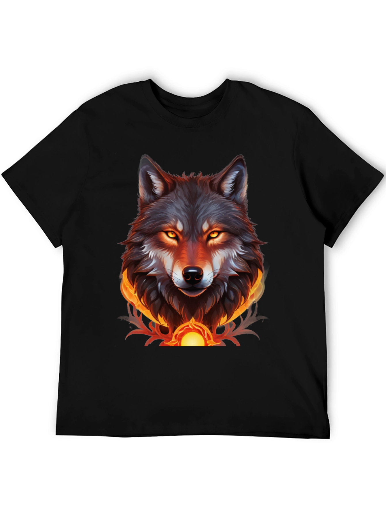 Black Fiery Wolf Graphic Tee - Bold Black T-Shirt view 5