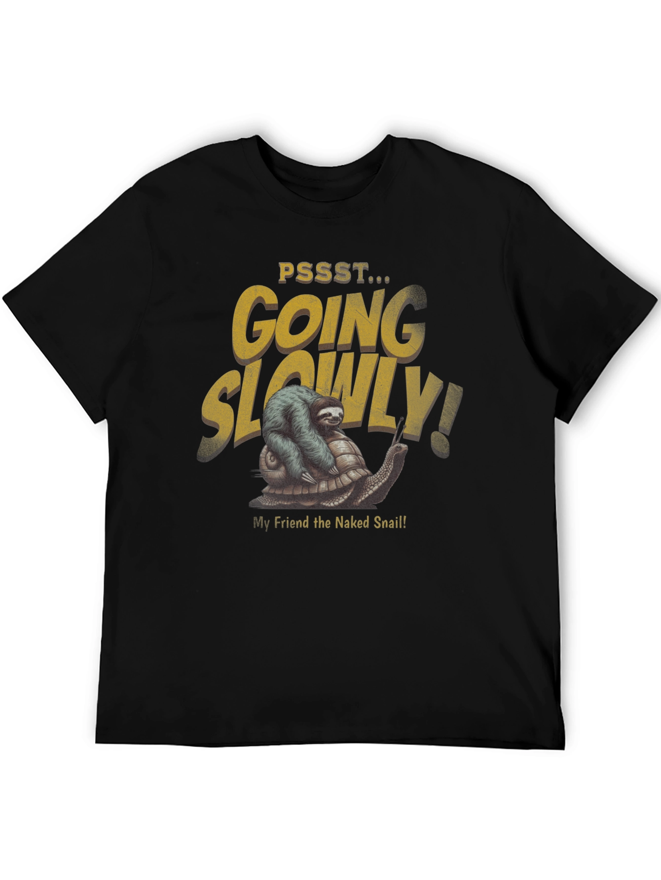 Black Sloth Riding a Snail T-Shirt - Going Slowly! view 5
