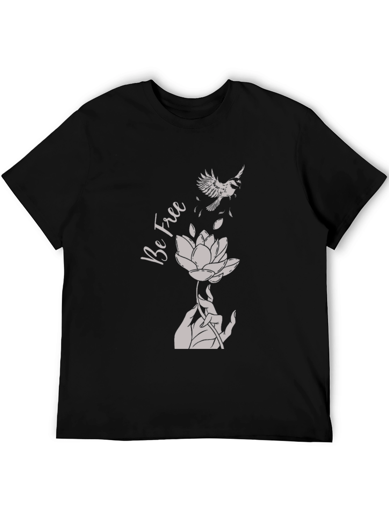 Black Be Free Graphic Tee - Bird & Lotus Design view 5