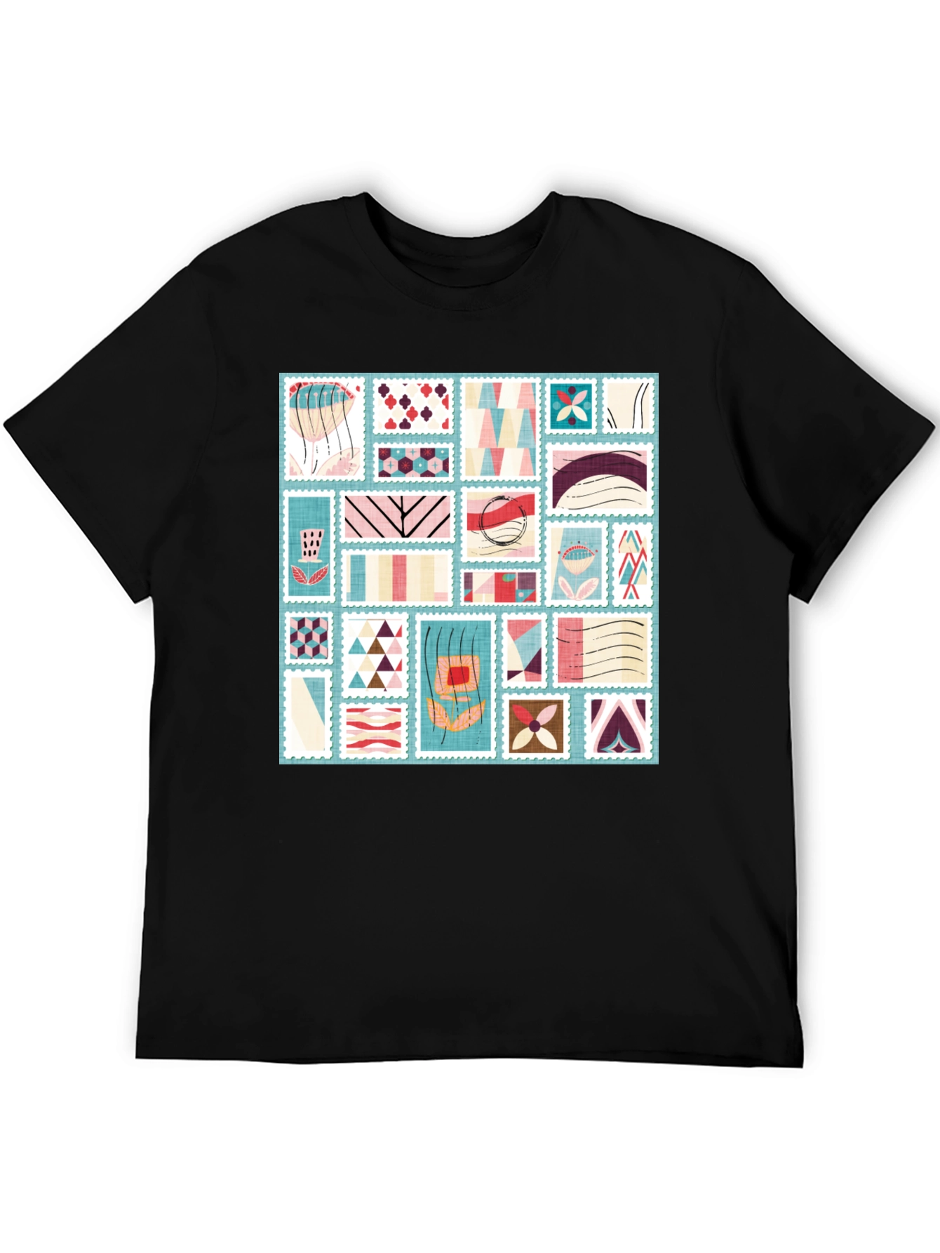 Black Abstract Stamp Print Tee - Modern Graphic T-Shirt view 5