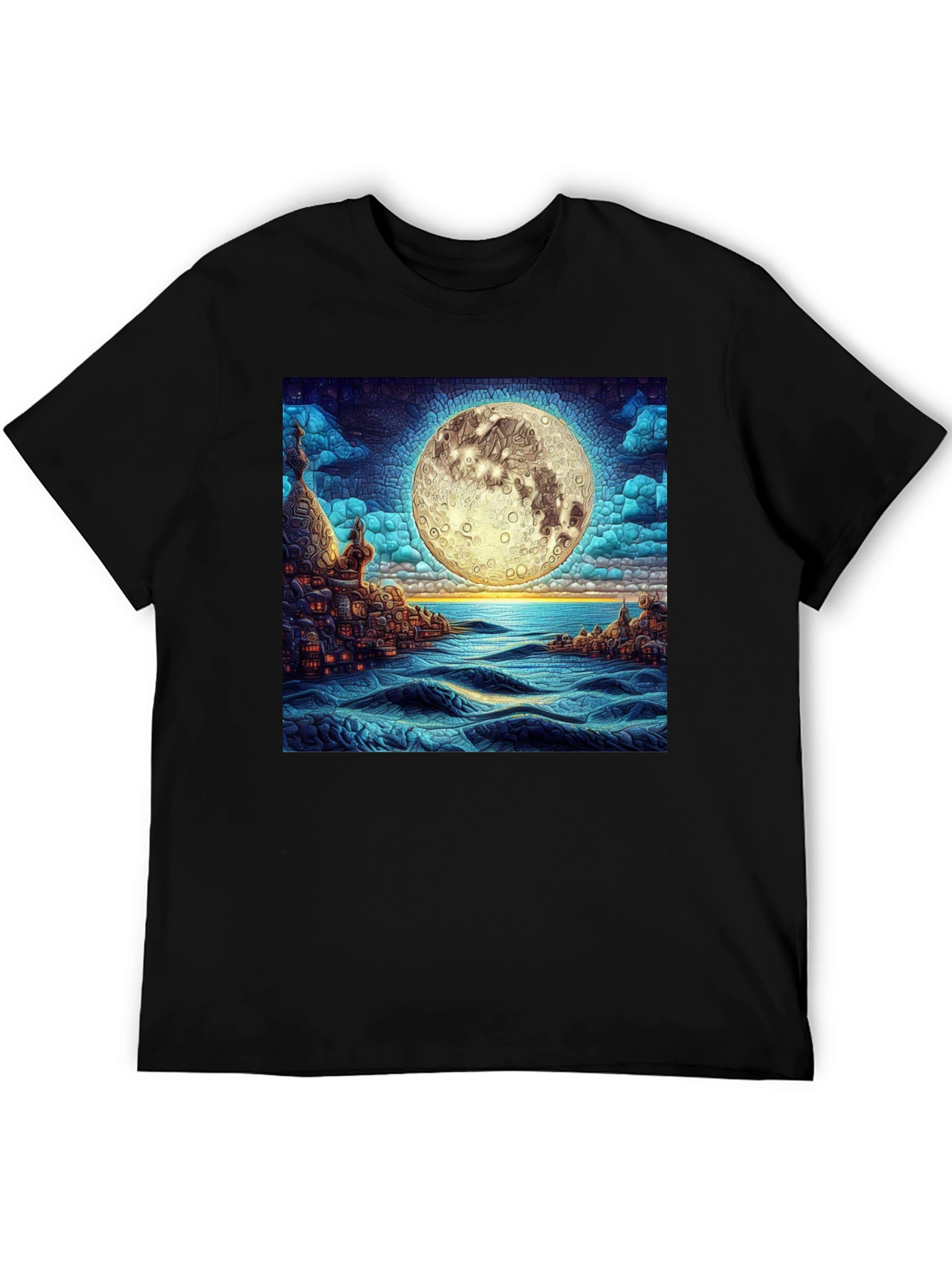 Black Moonlit Cityscape Graphic Tee view 5