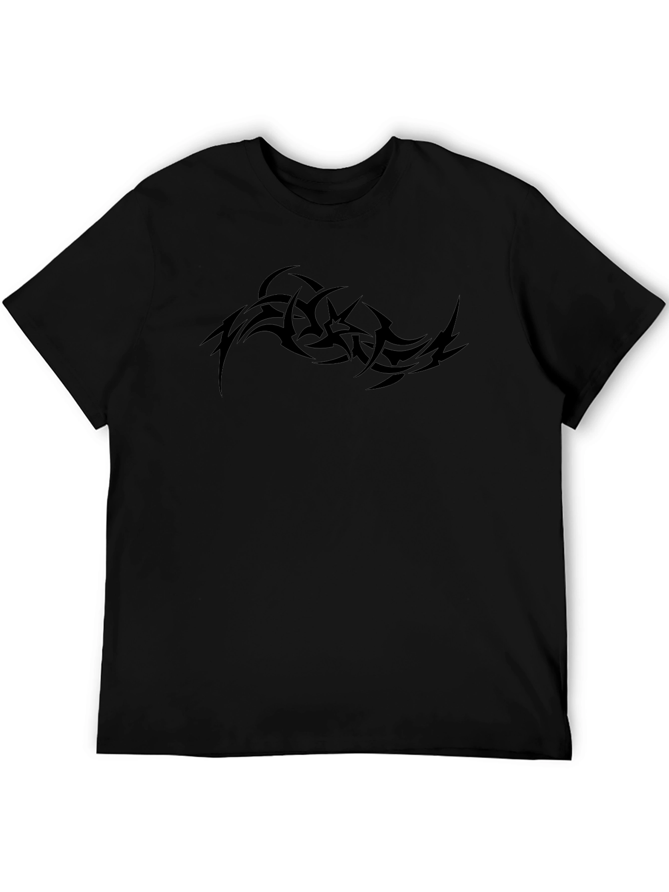Black Men's Black Graphic Tee - Tribal Tattoo Design view 5