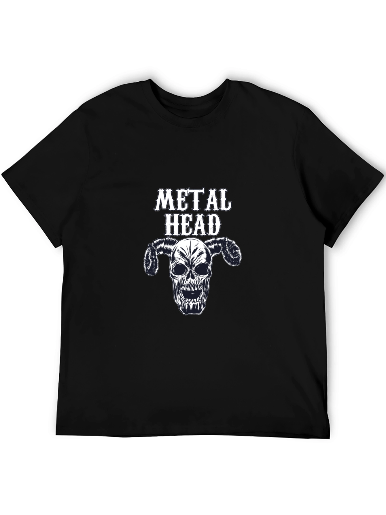Metal Head Graphic Tee - Skull Horns Black T-Shirt - 5
