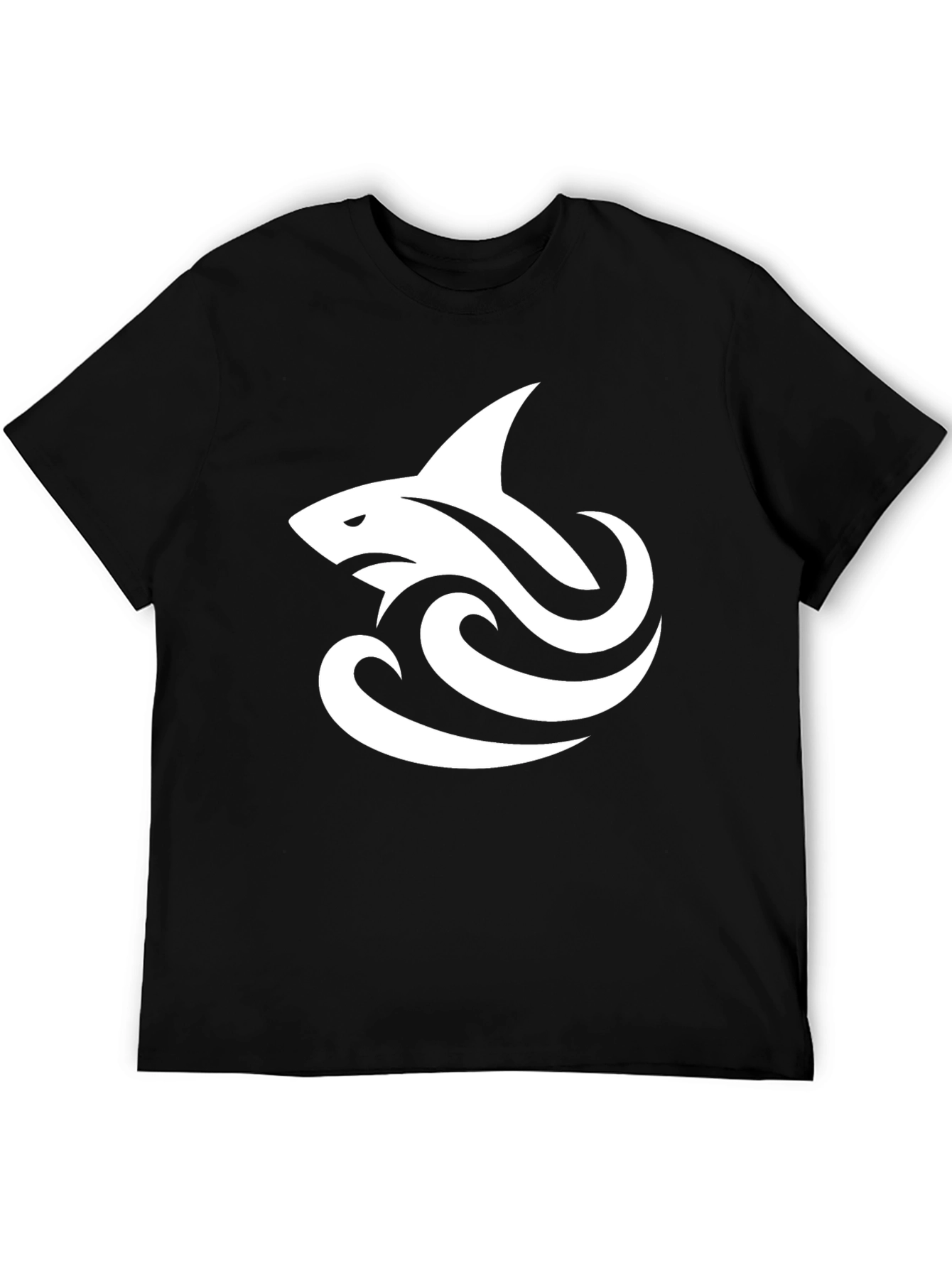 Black Cool Shark Wave Graphic Black Tee view 5