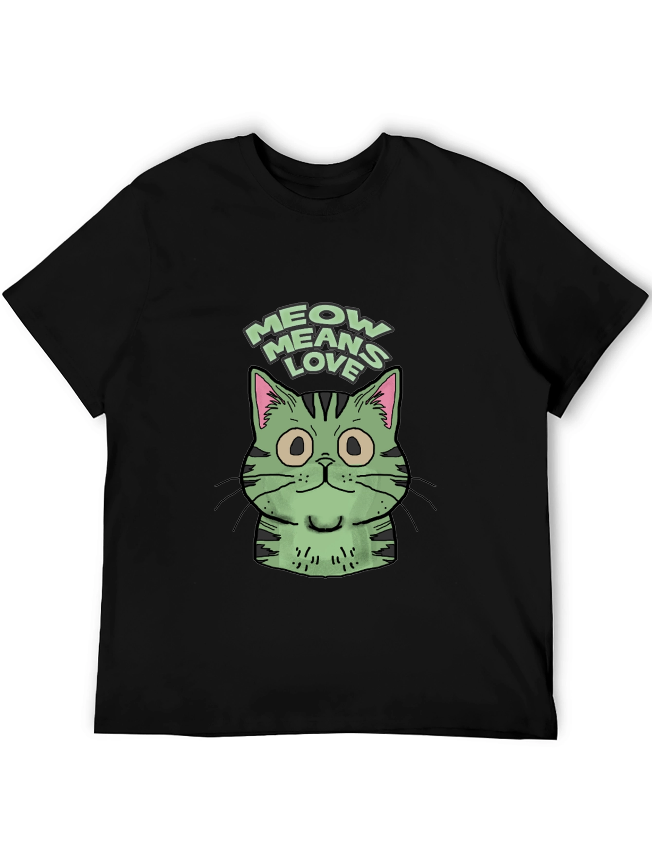 Black Meow Means Love Cat Graphic Tee - Unisex Black T-Shirt view 5