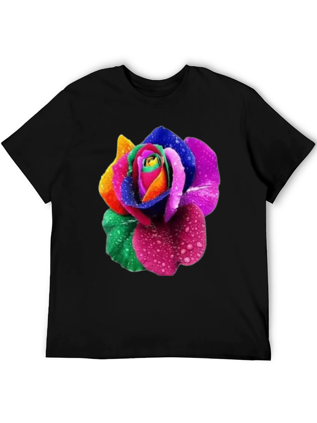 Rainbow Rose Graphic Tee - Men's Black T-Shirt - 5