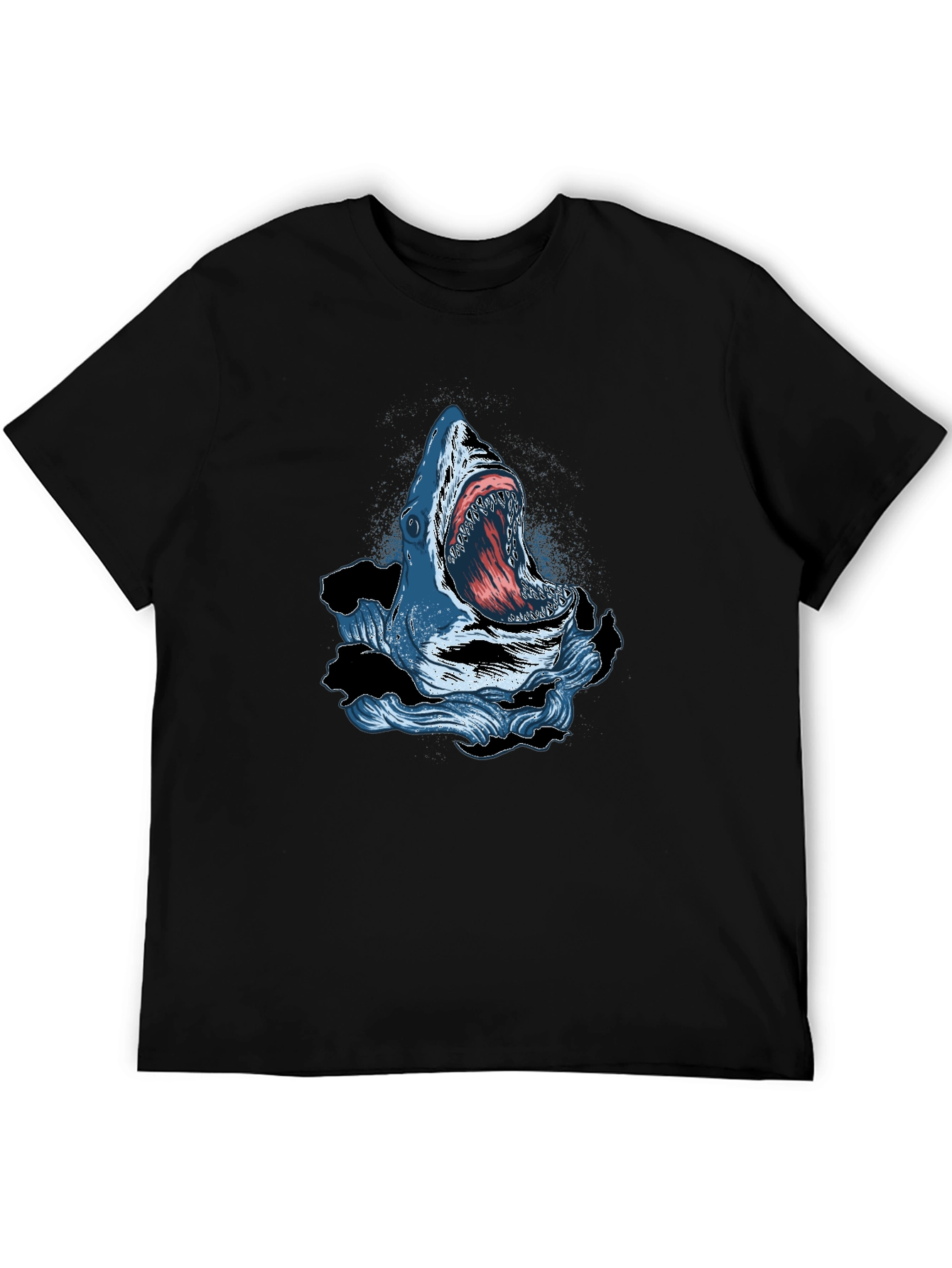 Black Shark Attack Graphic Print Crew Neck T-Shirt view 5