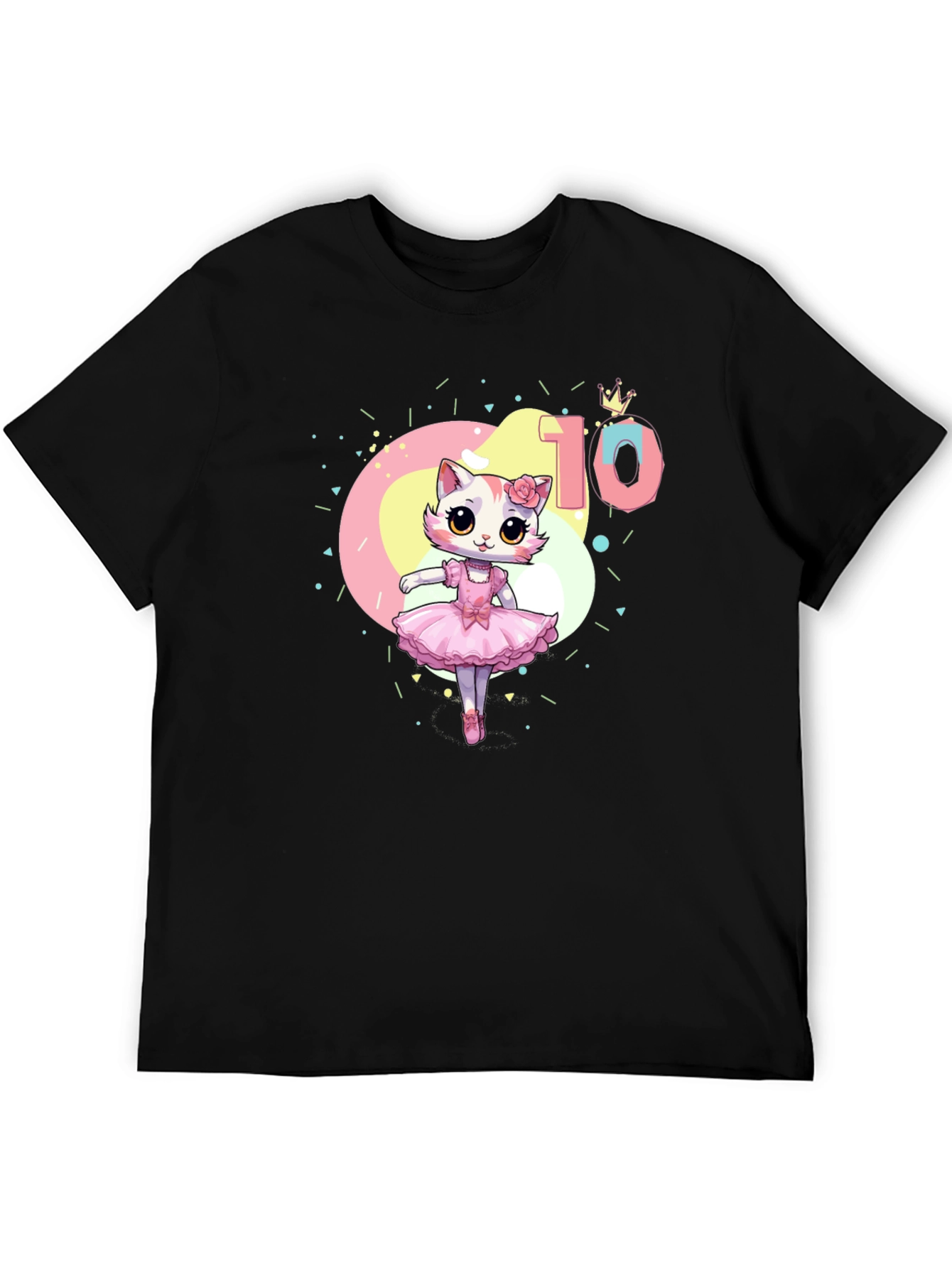 Black Cute Cat Ballerina 10th Birthday T-Shirt view 5
