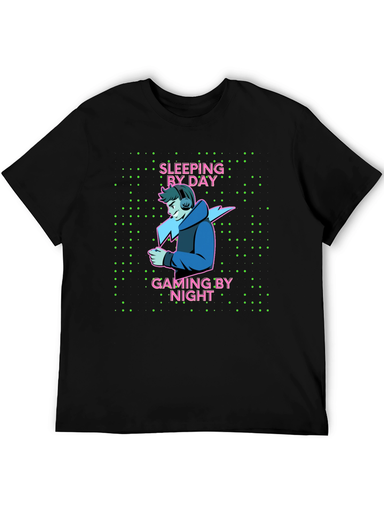 Black Gamer Life T-Shirt - Sleeping By Day, Gaming By Night view 5