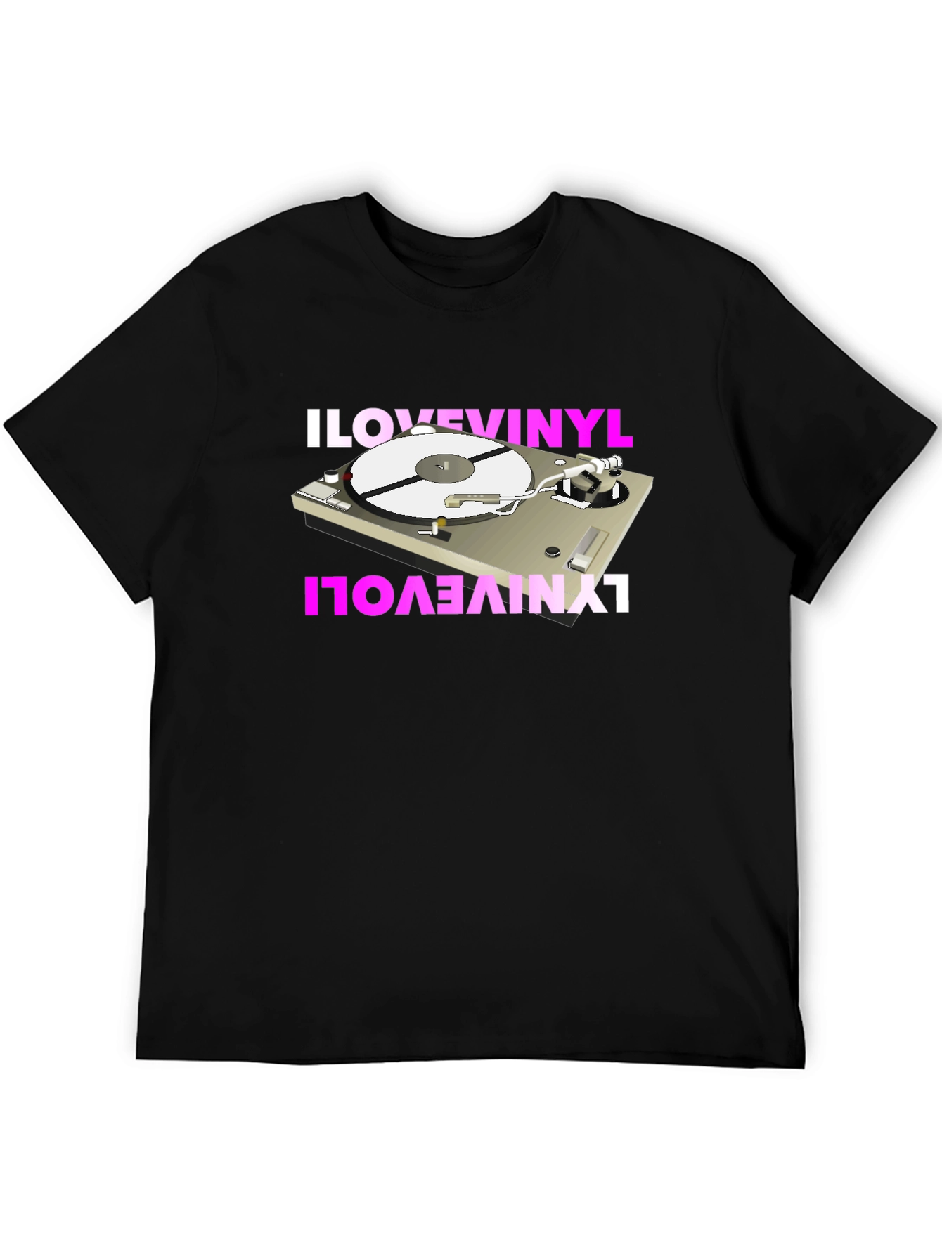 Black I Love Vinyl Turntable Graphic Tee view 5