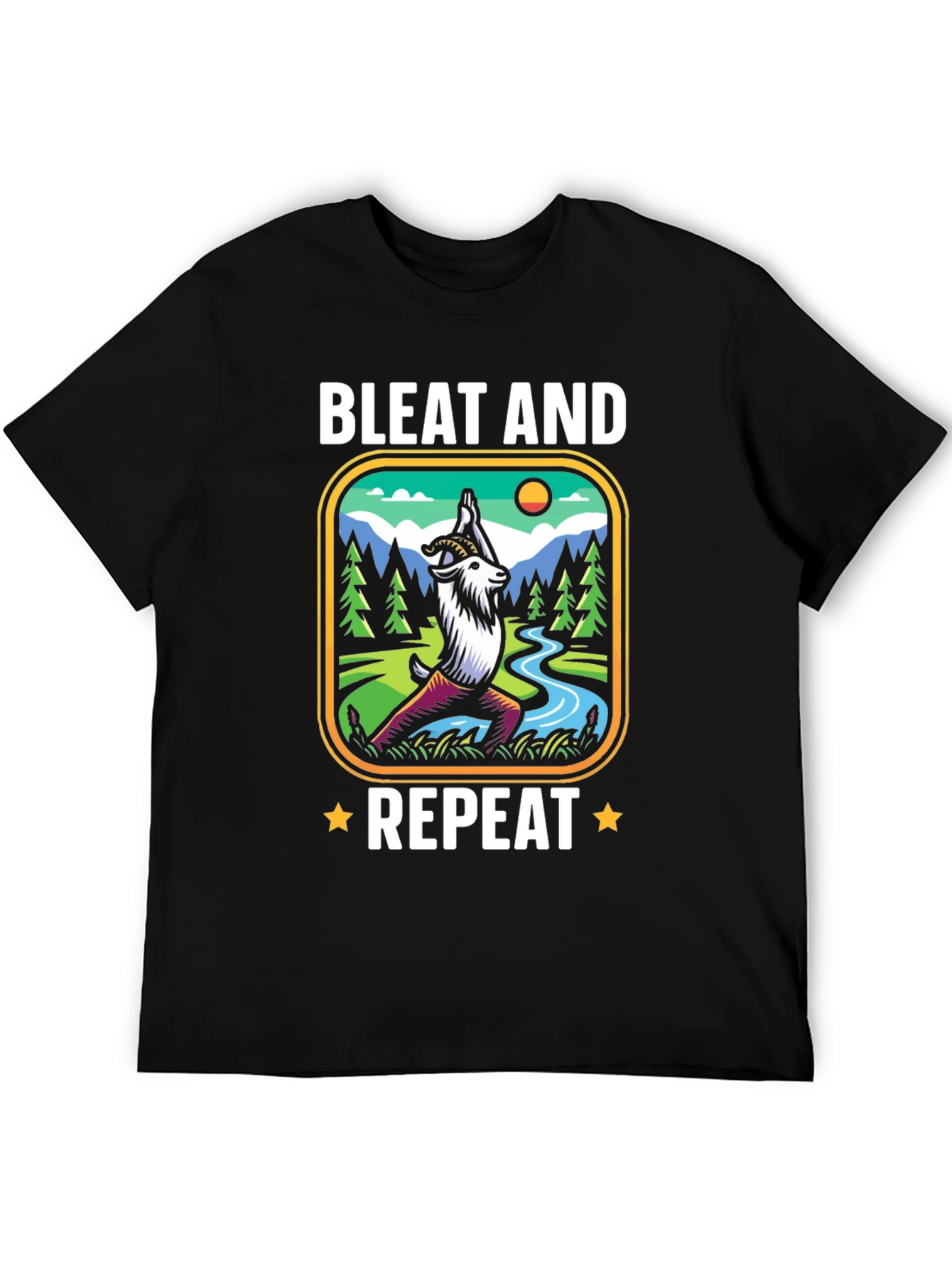 Black Bleat and Repeat Yoga Goat T-Shirt view 5