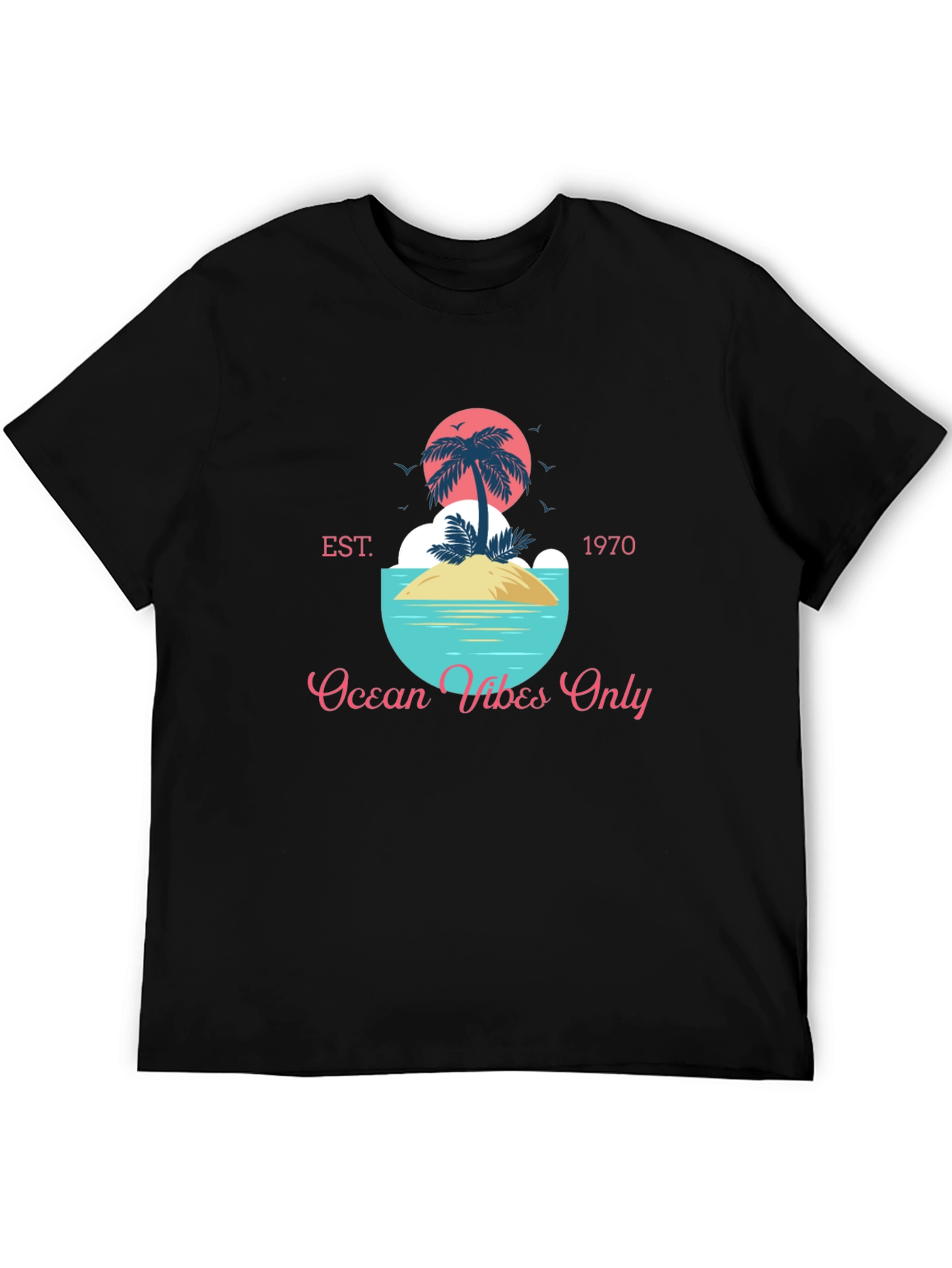 Black Ocean Vibes Only T-Shirt - Tropical Island Design view 5