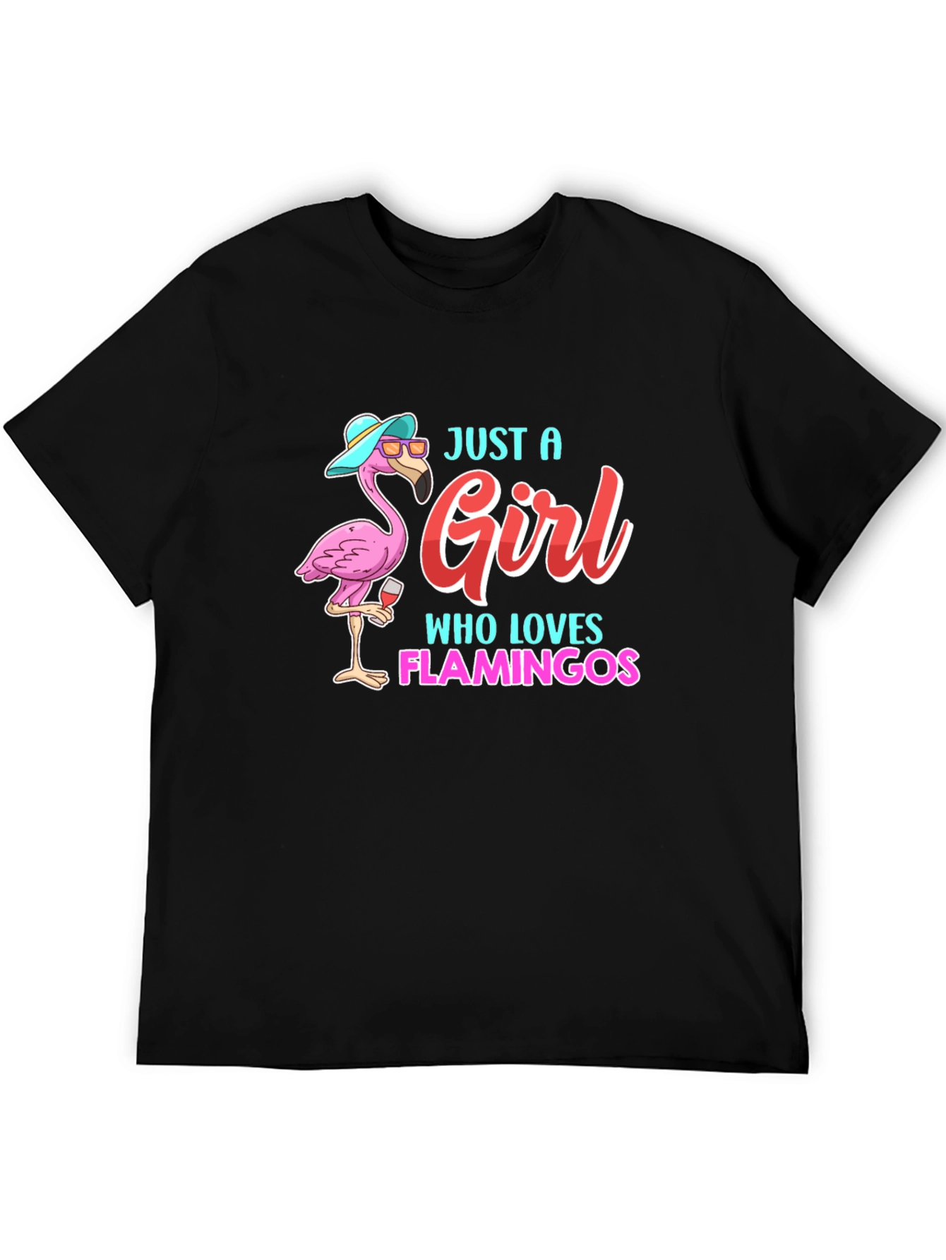 Black Just a Girl Who Loves Flamingos T-Shirt view 5