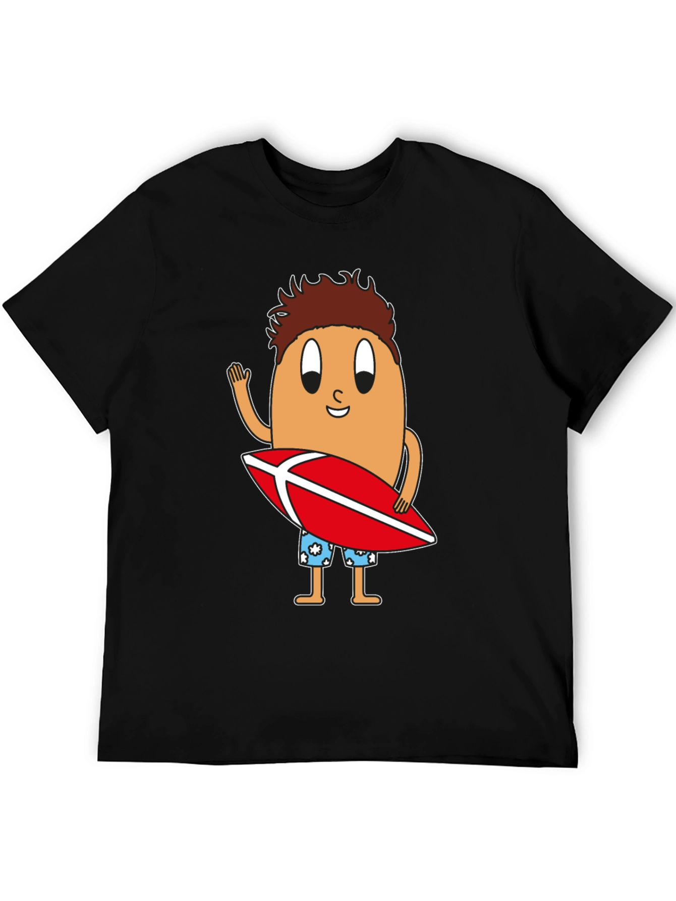 Black Funny Surfing Egg Cartoon Graphic T-Shirt view 5
