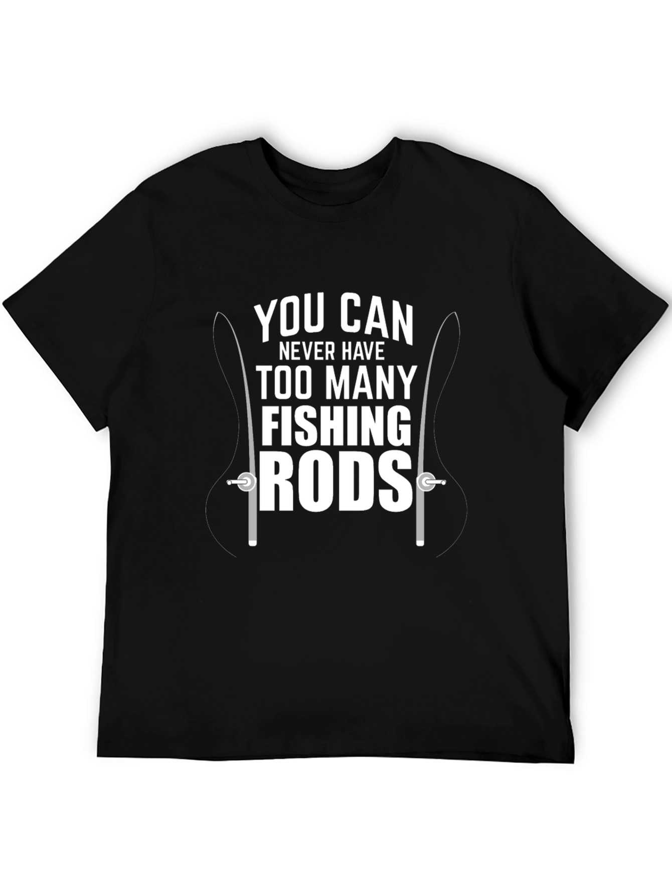Black Fishing Rods T-Shirt - Never Too Many! view 5