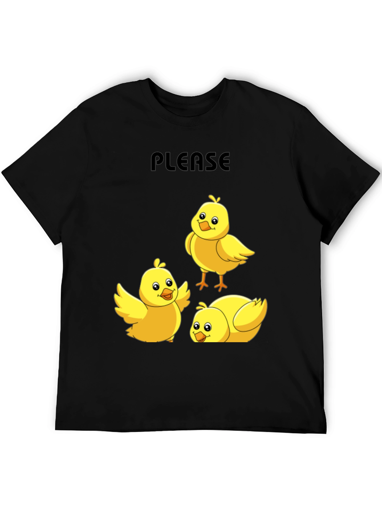 Black Please Chick T-Shirt - Cute Cartoon Animal Tee view 5