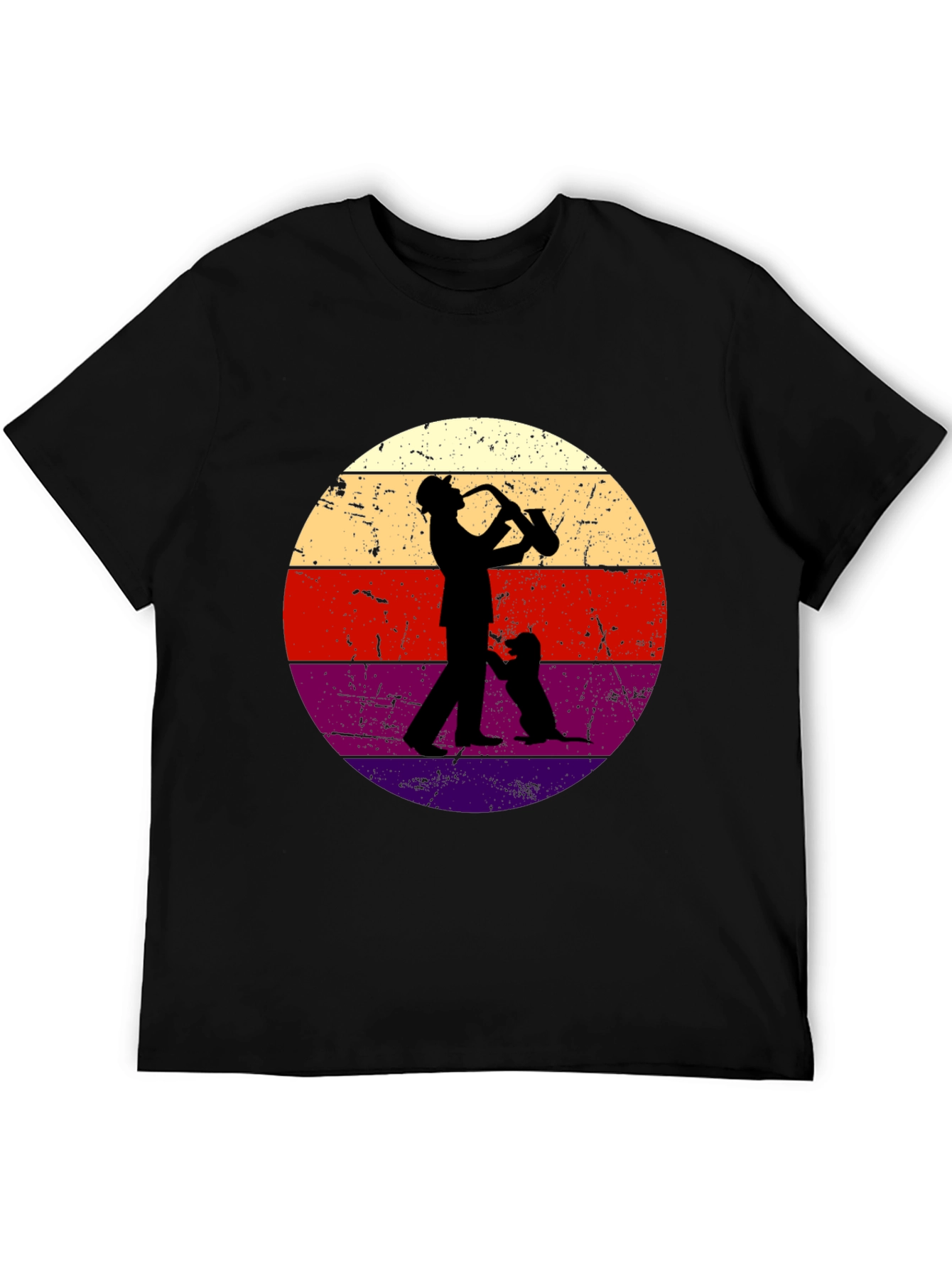 Black Saxophone Player & Dog Retro Graphic Tee view 5