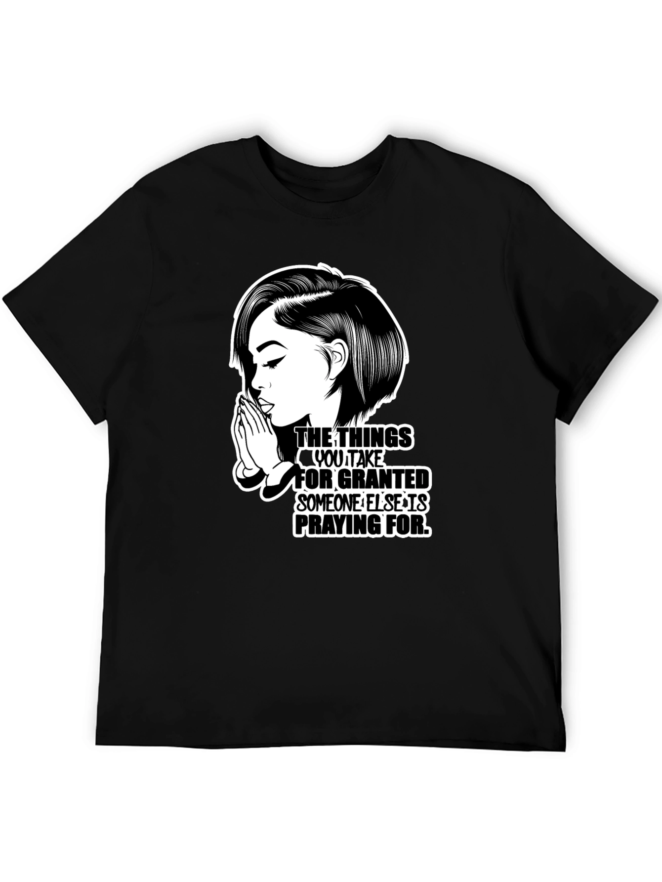 Black Praying Woman Graphic T-Shirt - Black view 5