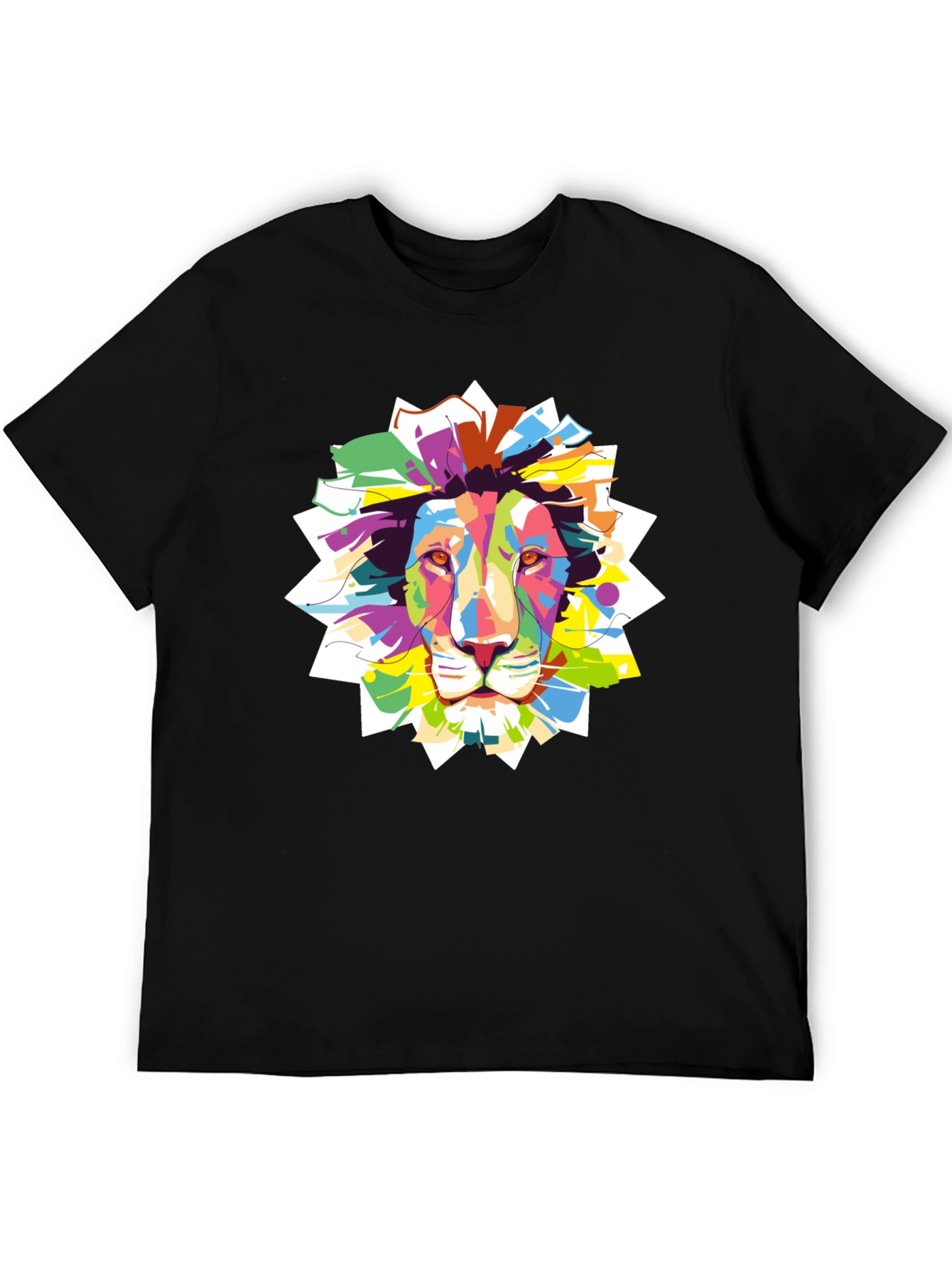 Black Vibrant Lion Graphic Black T-Shirt view 5