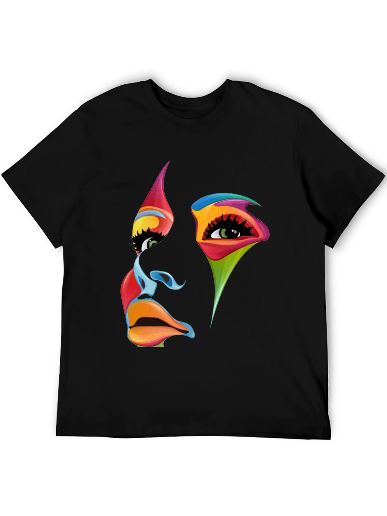 Black Abstract Face Graphic Tee - Vivid Colors, Modern Art view 5