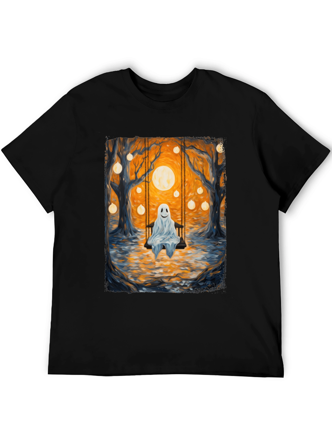 Black Ghost on Swing T-Shirt - Spooky Season view 5