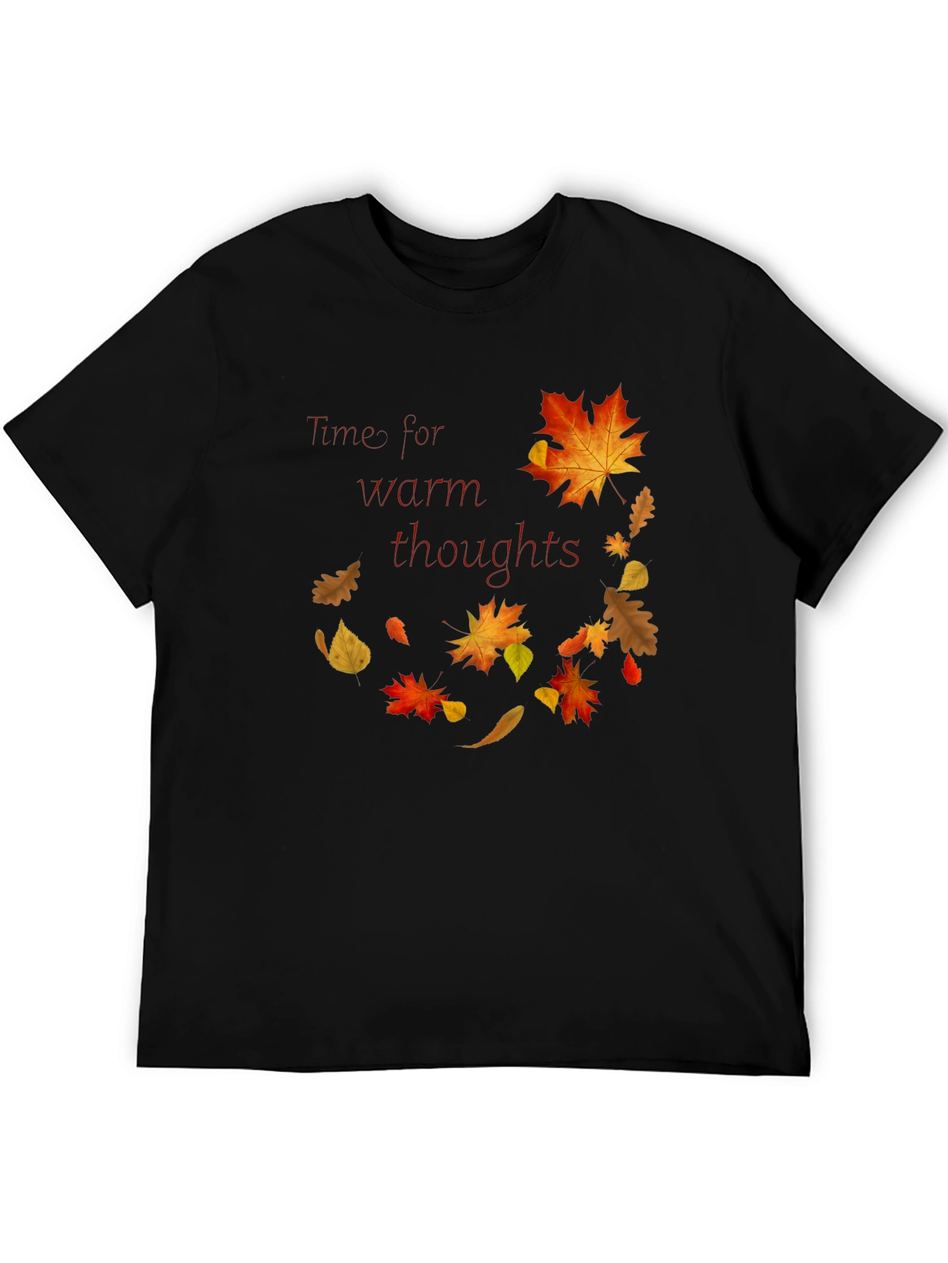 Black Warm Thoughts Autumn Leaf T-Shirt view 5