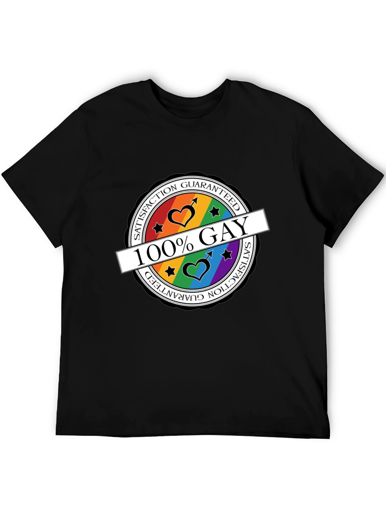 Black 100% Gay Pride T-Shirt - Satisfaction Guaranteed view 5