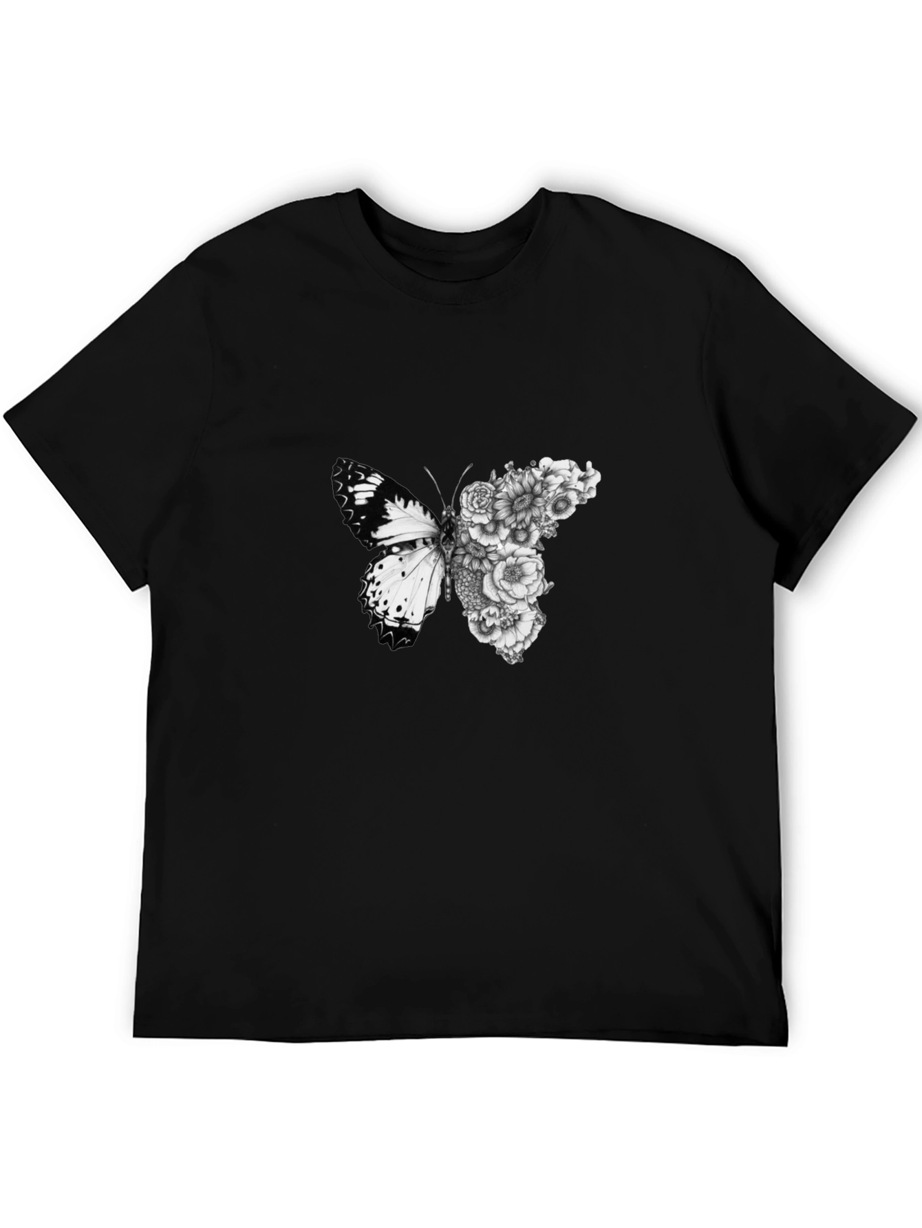 Black Butterfly Floral Graphic Black T-Shirt view 5