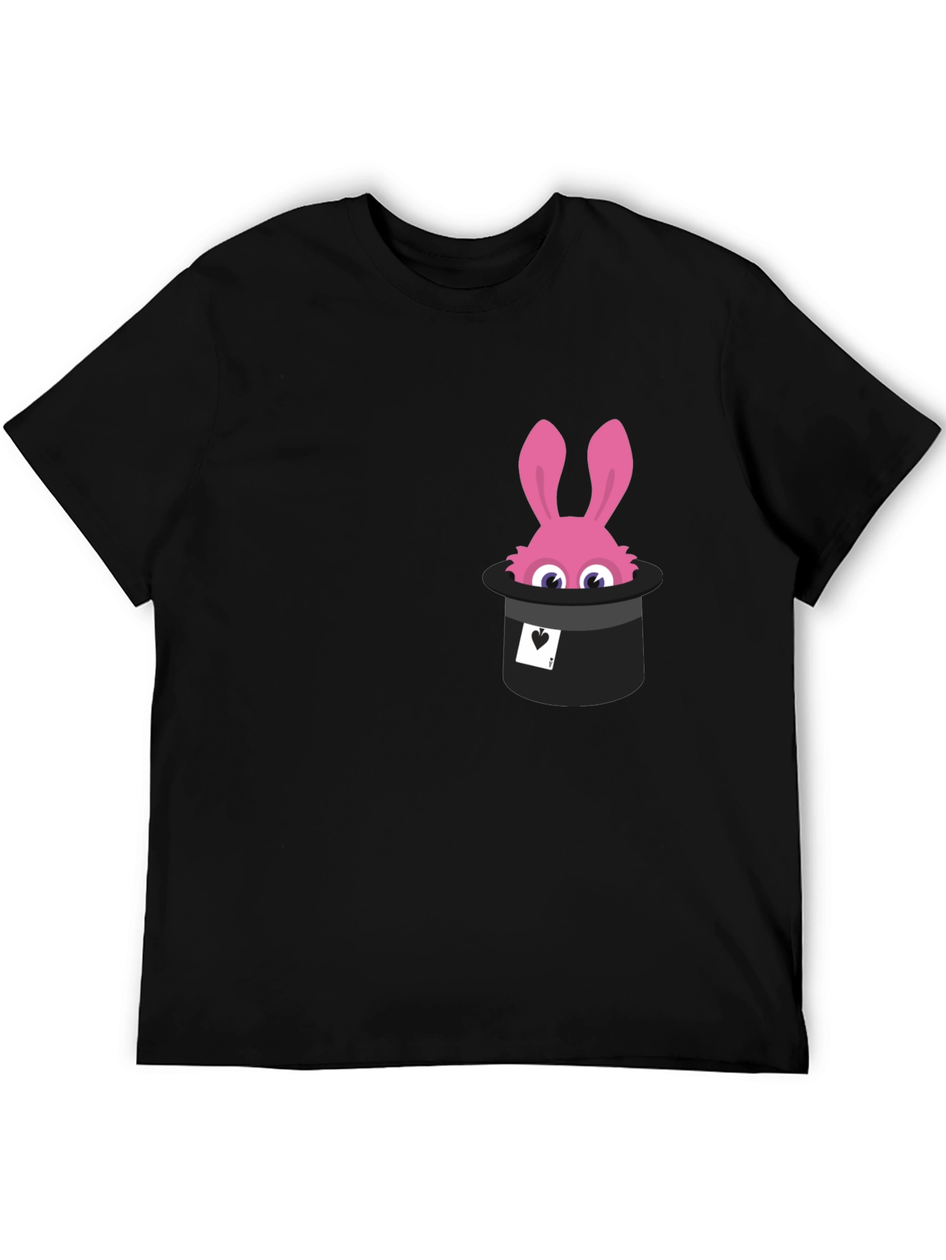 Black Magical Rabbit in Hat Graphic Tee - Black Cotton T-Shirt view 5