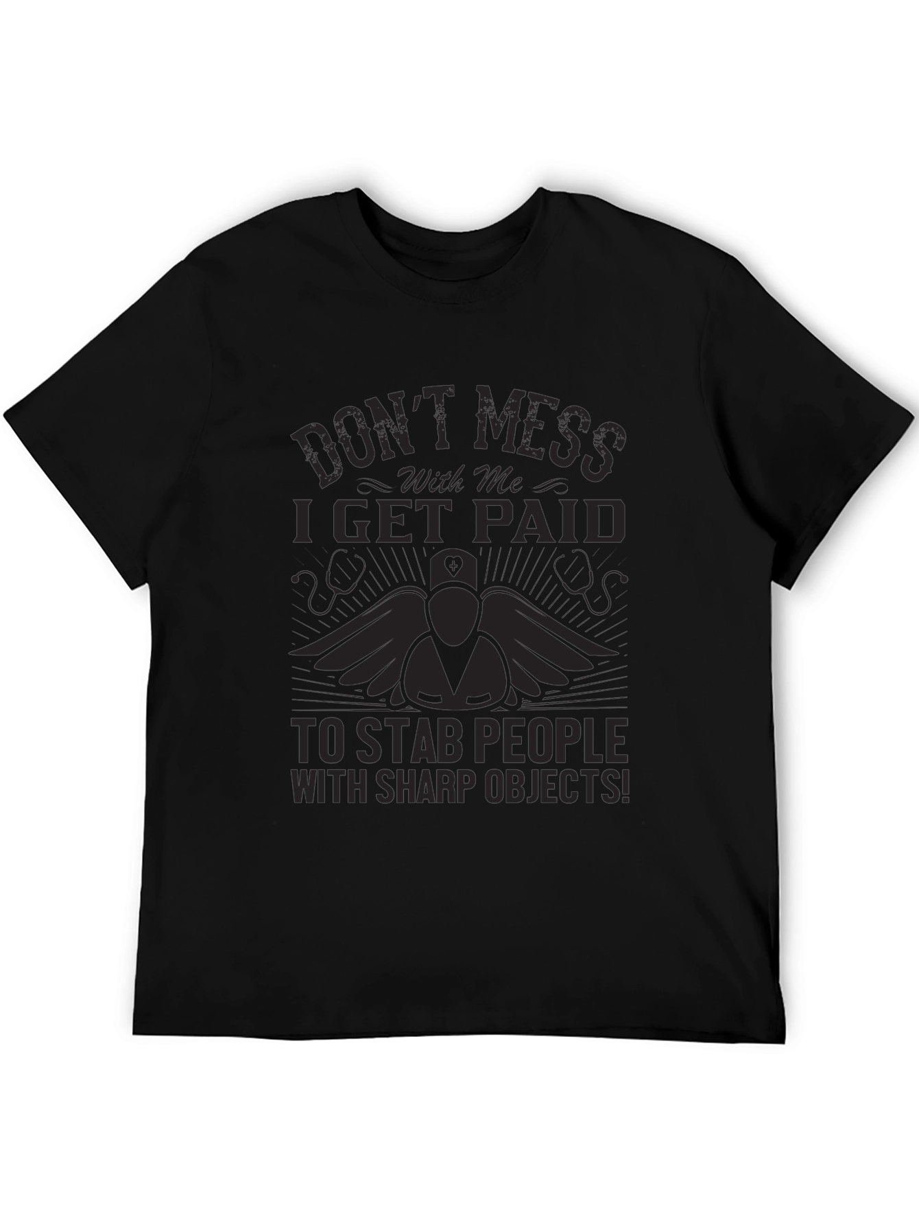 Black Nurse Stab People Funny Black T-Shirt view 5
