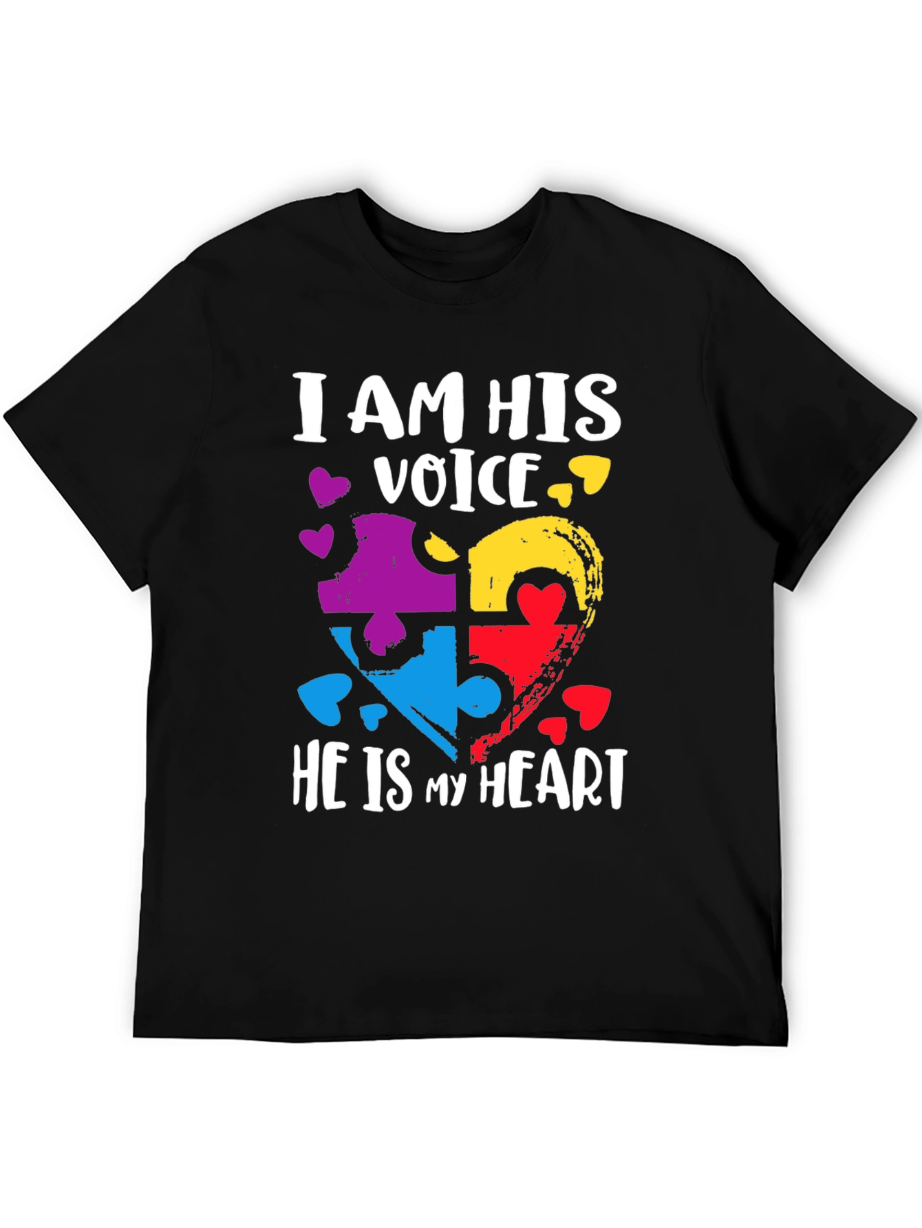 Black Autism Awareness Heart Puzzle T-Shirt view 5