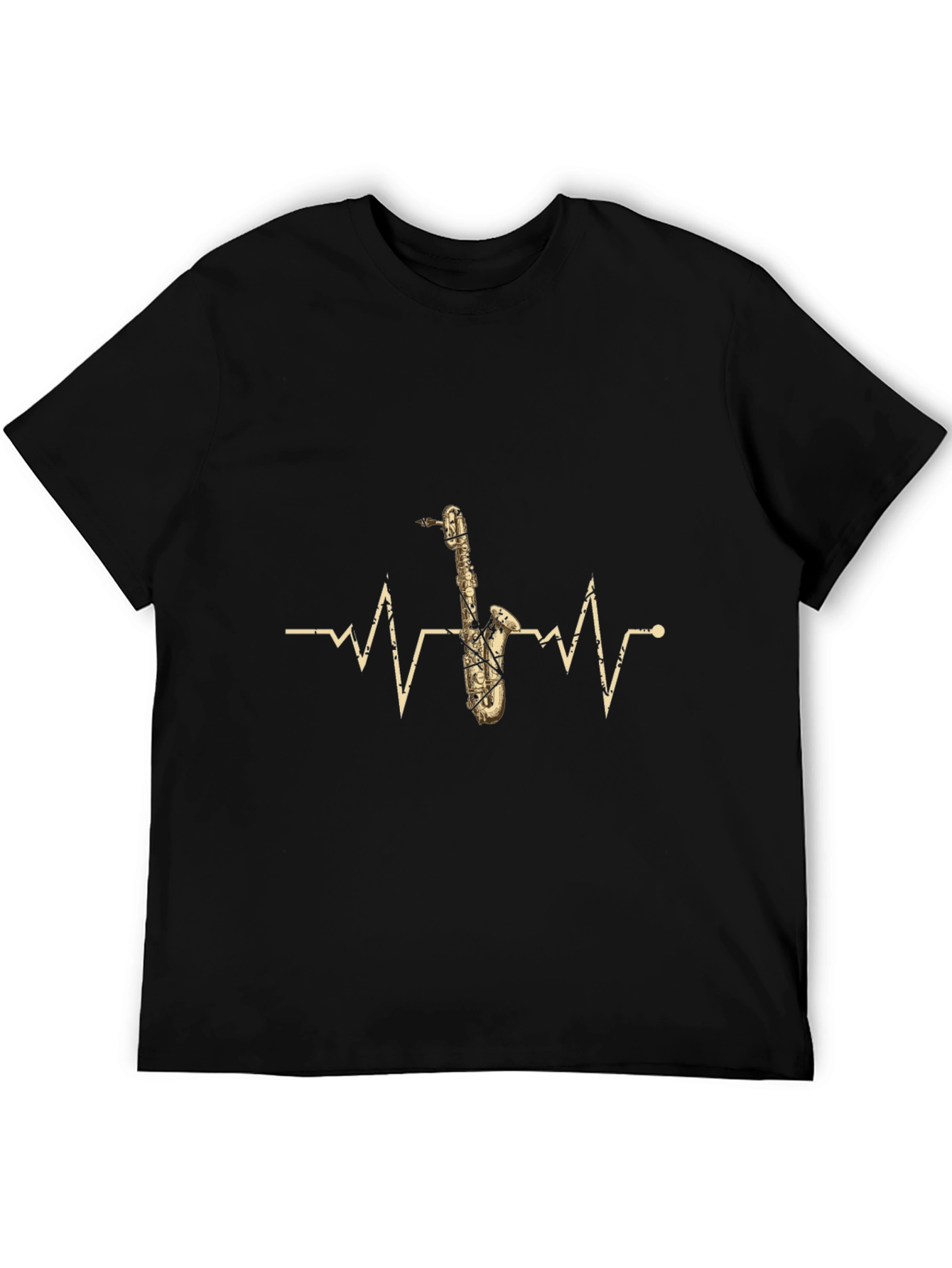 Black Saxophone Heartbeat Graphic T-Shirt - Music Lover Tee view 5