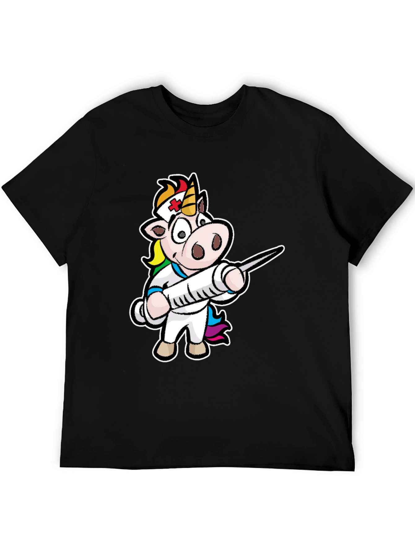 Black Nurse Unicorn T-Shirt - Cartoon Graphic Tee view 5
