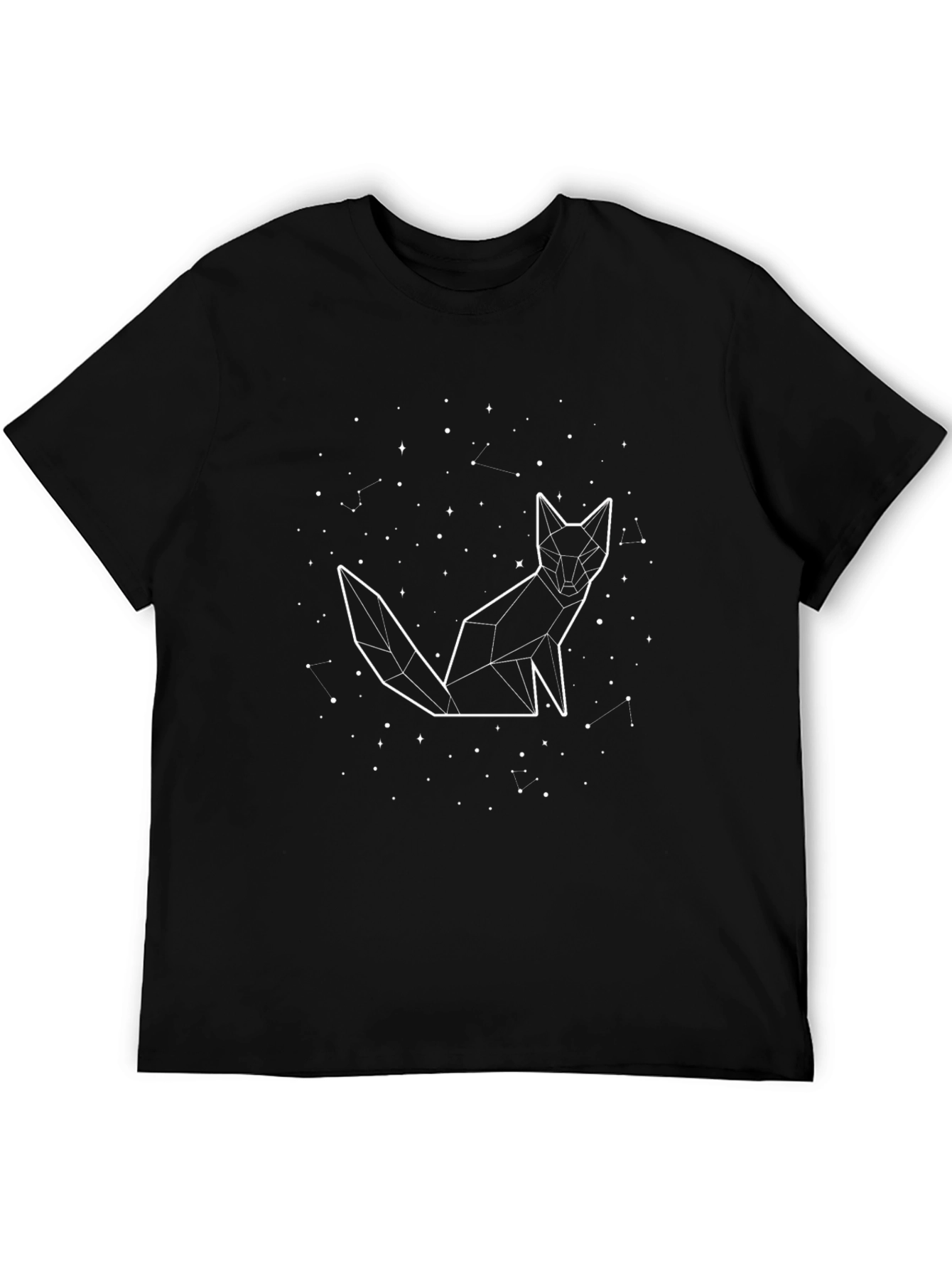 Black Geometric Fox Constellation Black T-Shirt view 5