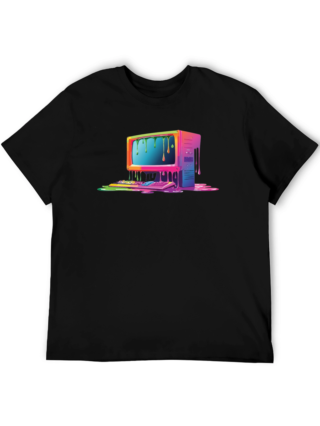 Black Retro Melting Computer Graphic Tee - Black view 5