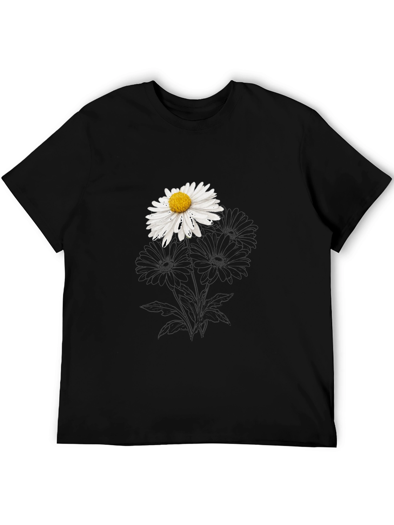 Black Daisy Graphic Black T-Shirt - Stylish Casual Wear view 5