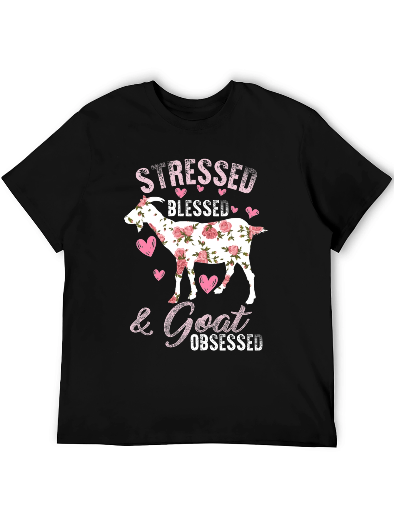 Black Stressed Blessed Goat Obsessed T-Shirt view 5