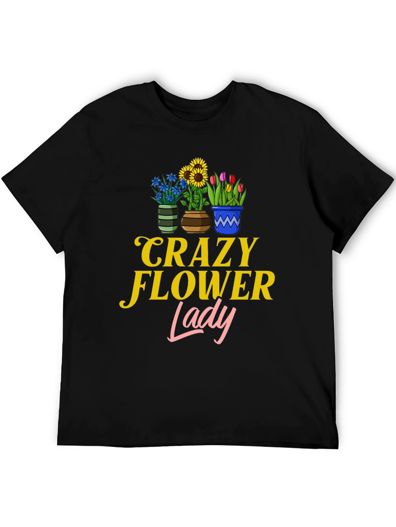Black Crazy Flower Lady Graphic T-Shirt view 5