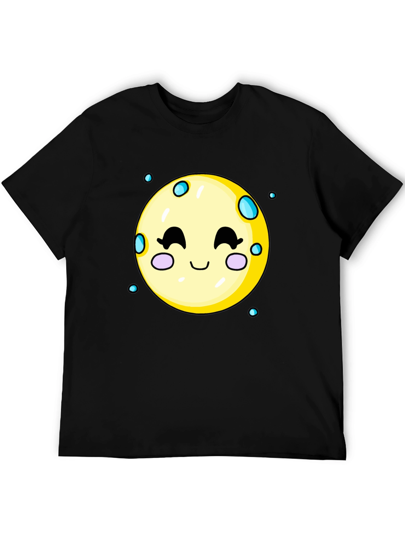 Black Cute Moon Graphic Tee - Black Cotton T-Shirt view 5