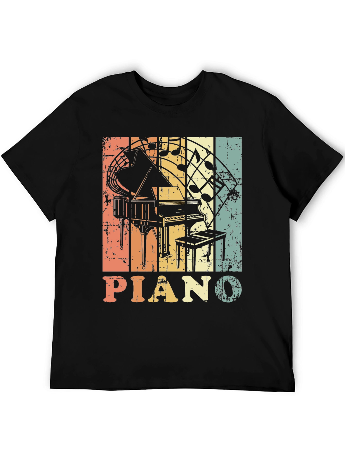 Black Retro Piano Music Notes Graphic T-Shirt view 5