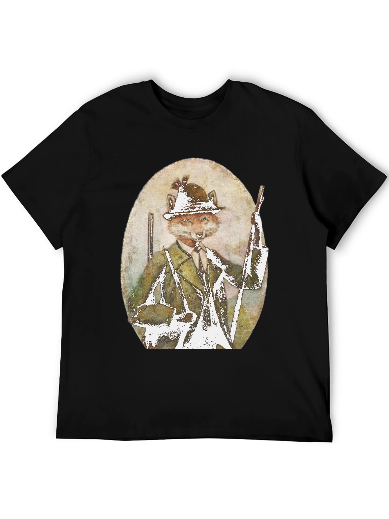 Black Fox Hunter Graphic T-Shirt - Novelty Print Tee view 5