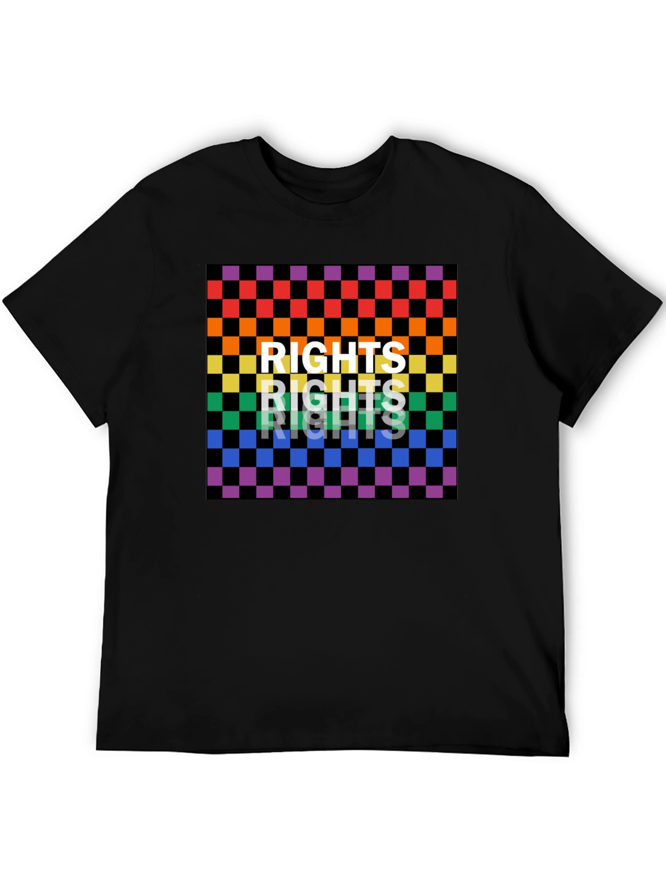 Black Rights Rainbow Checkered Graphic Tee view 5