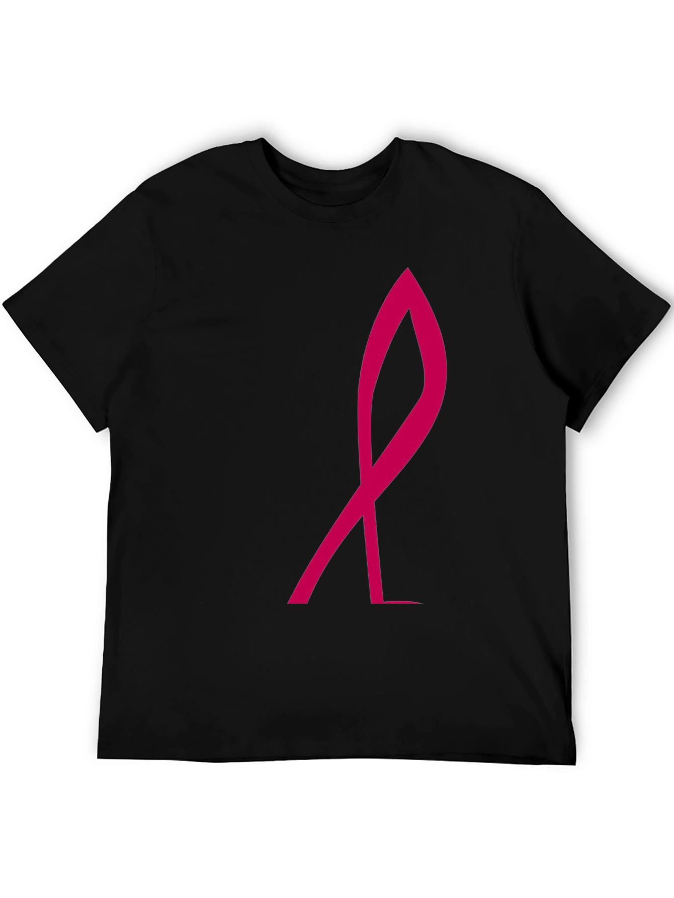 Black Stylish Black Tee with Pink Ribbon Graphic view 5