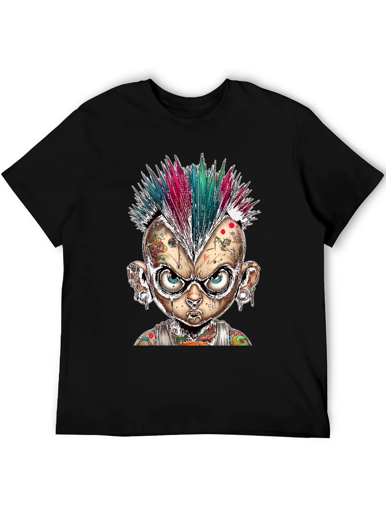 Black Edgy Punk Cartoon Character Graphic Tee view 5