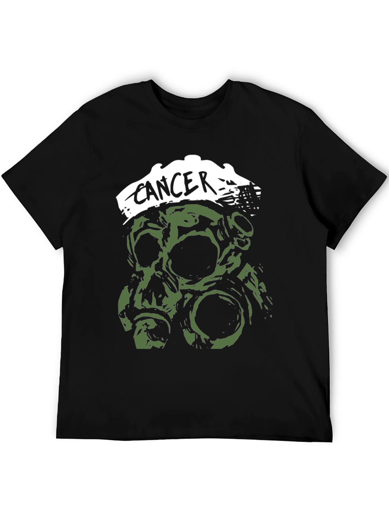 Black Cancer Band T-Shirt - Skull & Gas Mask Graphic view 5