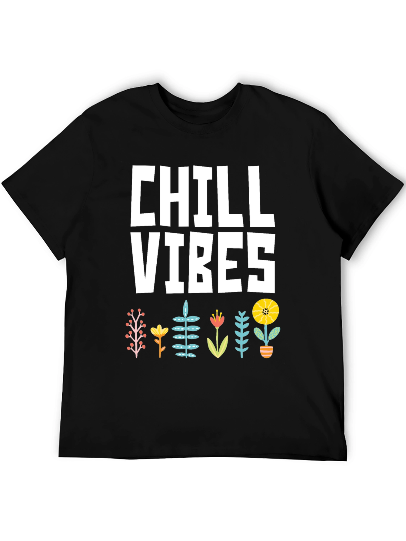 Black Chill Vibes Graphic T-Shirt - Black, Floral Design view 5