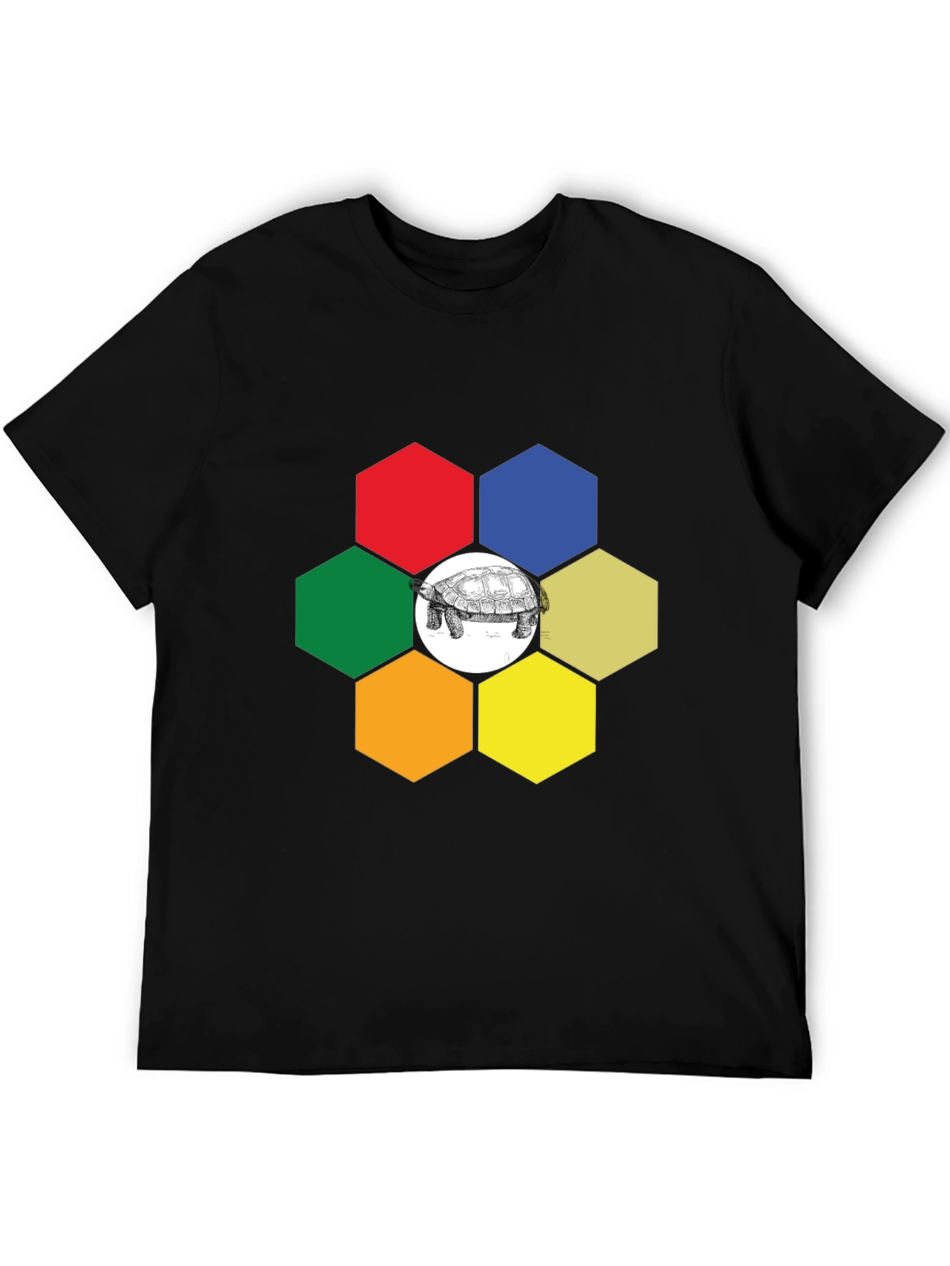 Black Hexagon Turtle Graphic Tee - Unique Design view 5